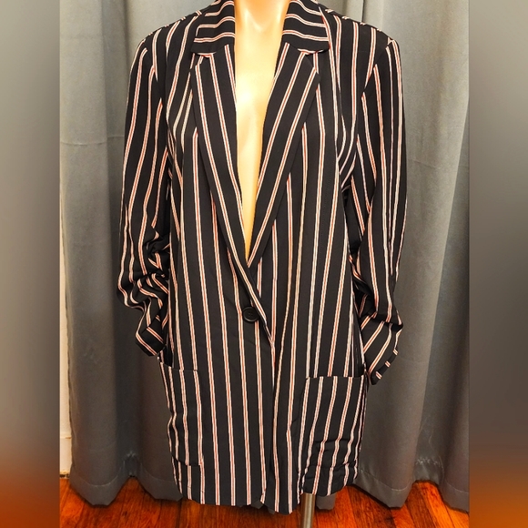 MAX STUDIO Black Black Blazer Red & Beige Stripes. XL - Picture 4 of 7